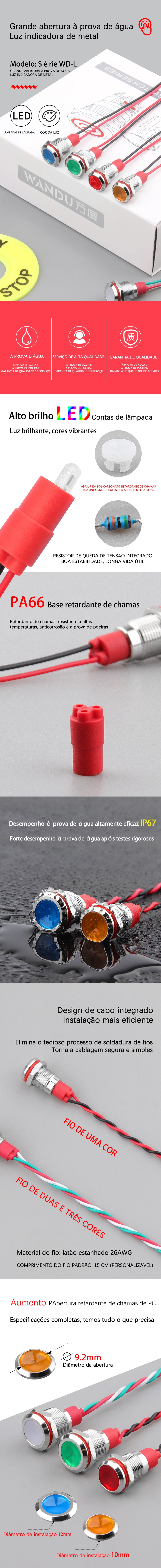 Luz indicadora de grande abertura série WD10/12L