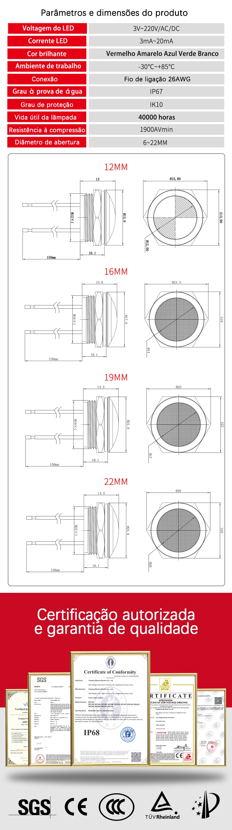 Série WD-L com luz indicadora personalizada