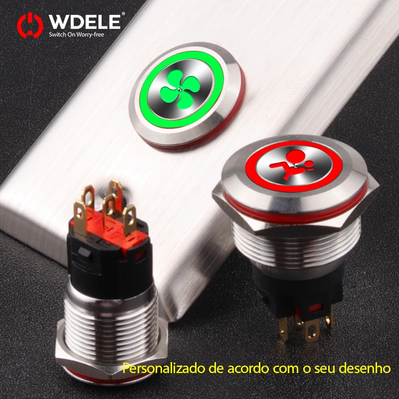 Interruptores de botão de pressão em metal personalizados da série WD-A