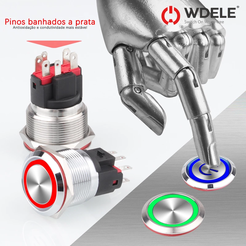 Interruptor de botão de pressão metálico de alta corrente série WD-E