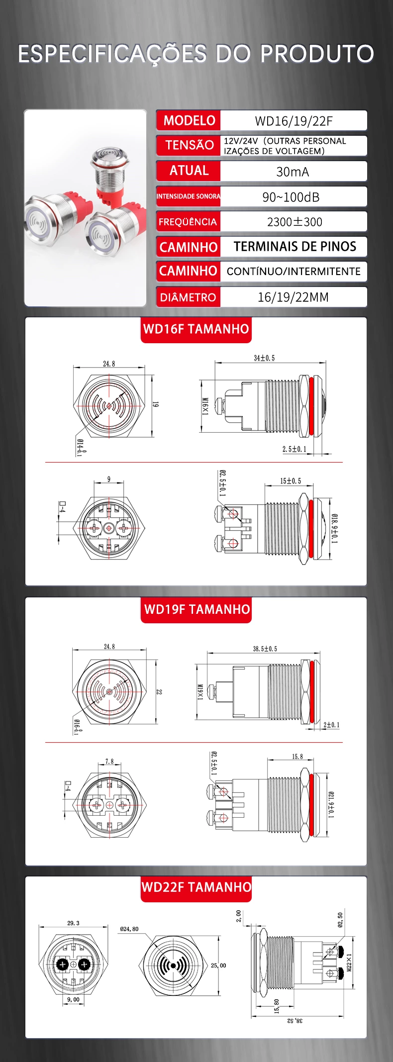 Série de campainhas metálicas WD-F