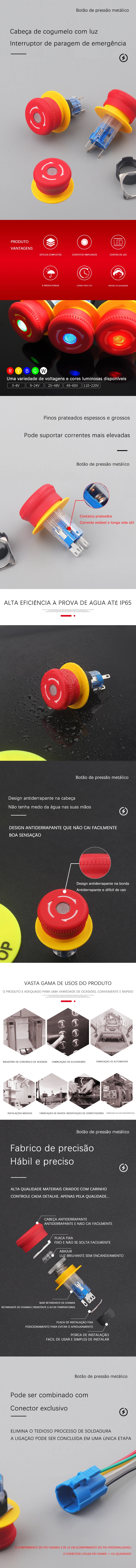 Paragem de emergência WD-16M com luz
