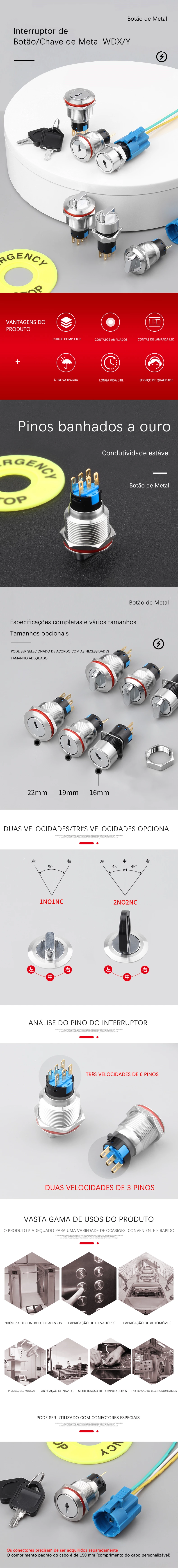 Botão/chave metálica série WD16/19/22 X/Y